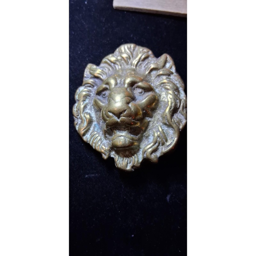 Vintage 1970s Large Solid Brass Lion Head Belt Buckle - Marked England